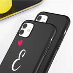 Women Elegant Black Initial Letter A-Z Love Heart Couples Phone Case For iPhone 13 12 Pro Max Mini Luxury Soft Silicone Cover Name Letter Case Stevvex
