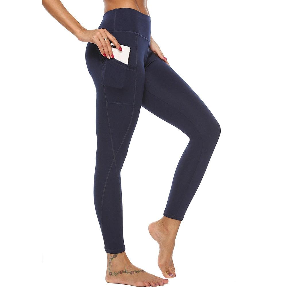 Casual Women's Yoga Pants Gym Fitness Sports Cropped Leggings Pocket Slim Pants Female Solid Color Women's Seamless Scrunch Legging Workout Leggings For Women Lift Tight Gym Yoga Home Pants Stevvex