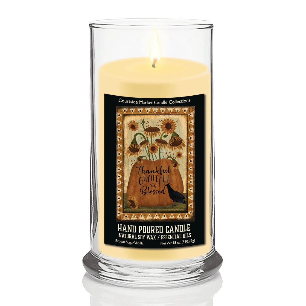 TD Courtside Market's Grateful and Blessed Fall FLag Status Glass Scented Candle Thankful for Every Moment Lootquake LLC