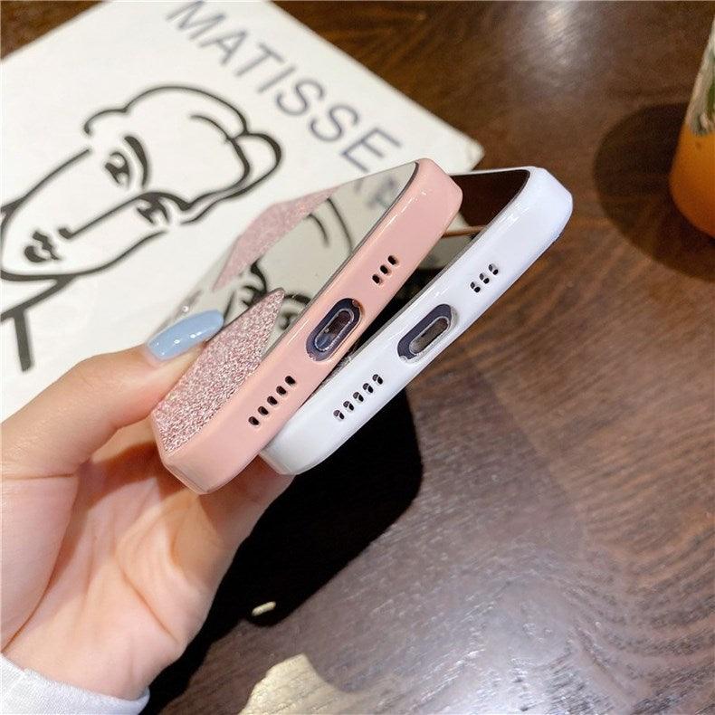 Women Luxurious Glitter Makeup Mirror Phone Case For iPhone 12 11 Pro MAX X XS XR 8 7 Plus Luxury Silicone Shockproof Cover Fixed Non Moving Sparkling Shining Glitter Stars Soft Silicone Case Stevvex