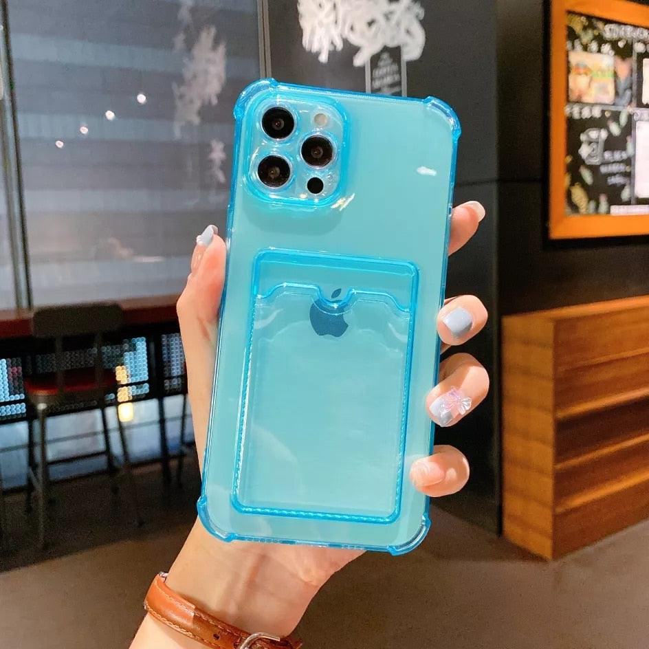 Transparent Wallet Case For iPhone 14 13 12 Pro Max Mini  Shockproof Cover with Card Slots Pockets Slim Fit Thin Protective Soft Shock-Absorbing Lightweight Wallet Case Stevvex
