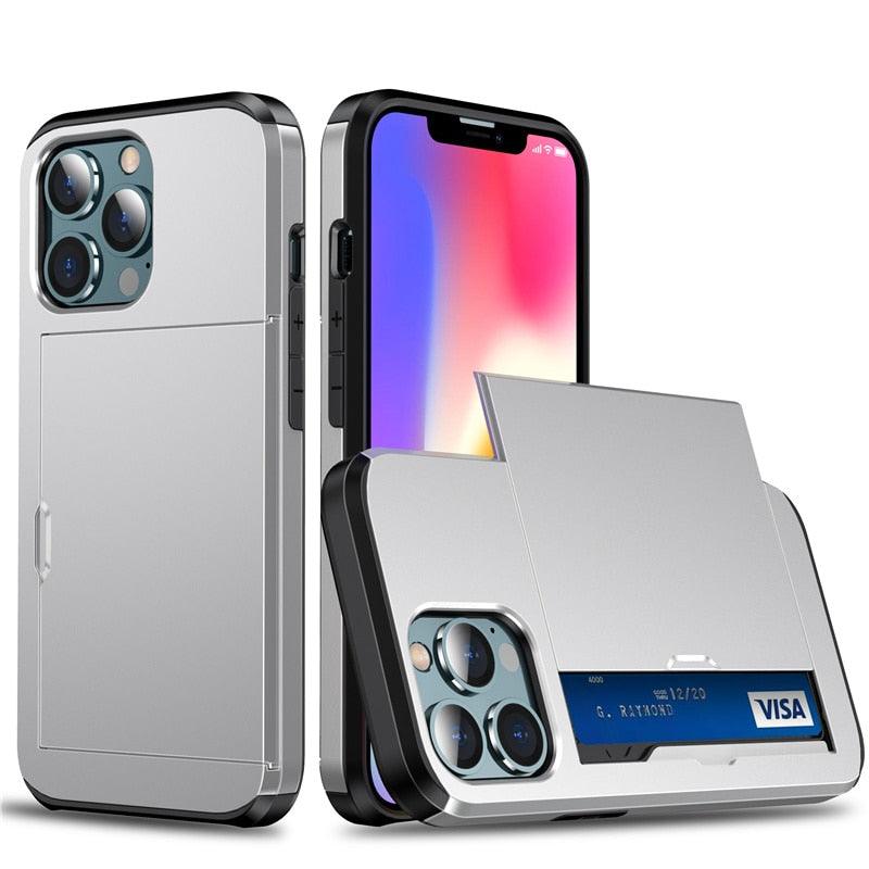 Men Luxury Wallet Card Holder Slot Phone Case For iPhone 13 Pro 12 Pro Max Business Phone Card Holder Bumper Cover Storage Case Compatible With iPhone Stevvex