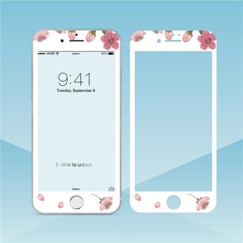 Flowers Cartoon Screen Protector For iPhone 13 12 11 Pro Max Soft Edge Tempered Glass on For iPhone XS MAX XR 7 8 PLUS Lovely Easy Installation Frame 9H Hardness Full Coverage Bubble Free Cute Lovely Cherry Blossom Design Glass For iPhone Stevvex