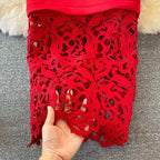 Sexy Hollow Out Lace Bodycon Long Dress Women Elegant Red/Pink/White Off Shoulder Patchwork Maxi Party Vestidos 2021 Autumn New