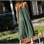 Casual 100% Cotton Summer Women's Long Dress Loose Solid Sleeveless Backless Streetwear Elegant  Female Dress Vestidos Robe Lootquake LLC