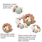 Wooden Teether Hedgehog Crochet Beads Wood Crafts Ring Engraved Bead Baby Teether Wooden Toys For Kids Rattle