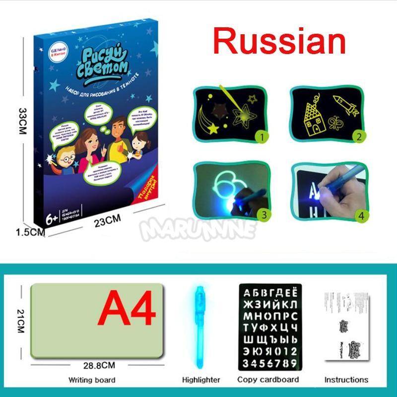 A3 A4 A5 Kids Luminous Drawing Board with Light-Fun Magic Sketchpad Draw Tablet Fluorescent Pen Russian English Light Up Toys - SJB-DIAMOND ELITES