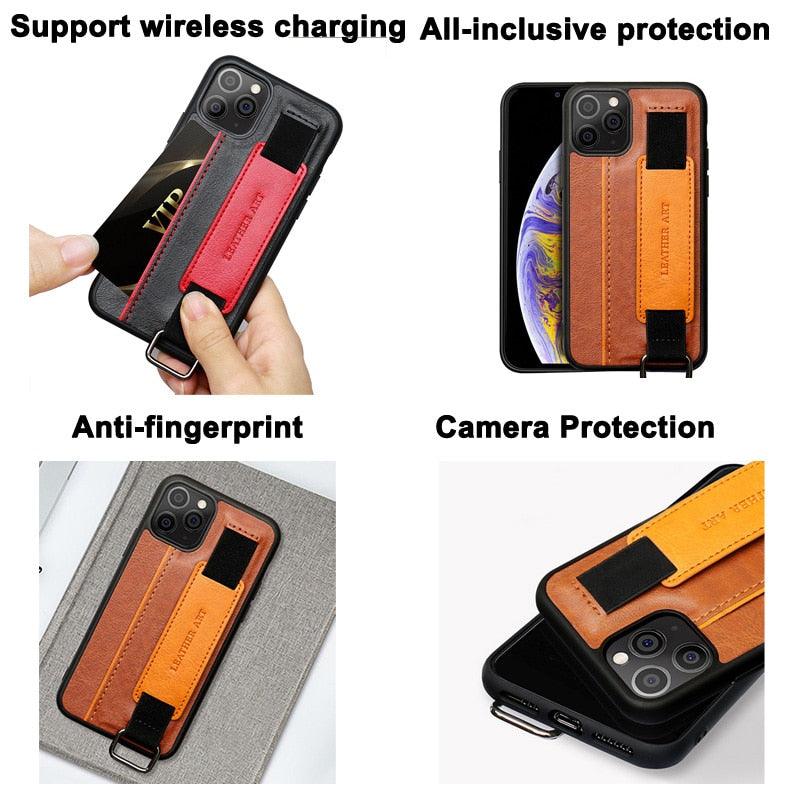 Classic Vintage Design Leather Belt Style With Strap Case for iPhone 14 13 12 Mini 11 Pro Max XS XR Max 8 7 6S Plus PU Leather Wristband Card Holder Full Cover Business Simple Iphone Case For Men And Women Stevvex