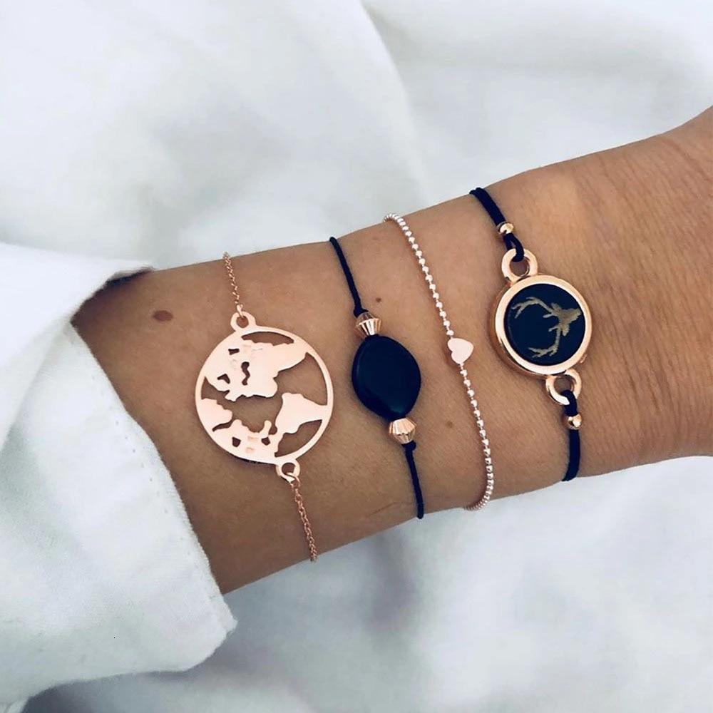 Boho Rose Map Bracelets & Bangles for Women Bohemian Round  Charm Bracelet Set Fashion Multilayer Accessories Luxury Jewelry - SJB-DIAMOND ELITES