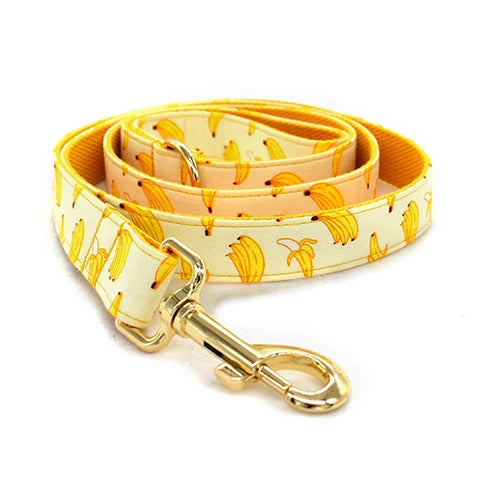 Free Engrave Personalized Banana Design Bow Dog Collar Leash Traction Rope For Small Big  Adjustable Pet Straps Fruit 02 Lootquake LLC