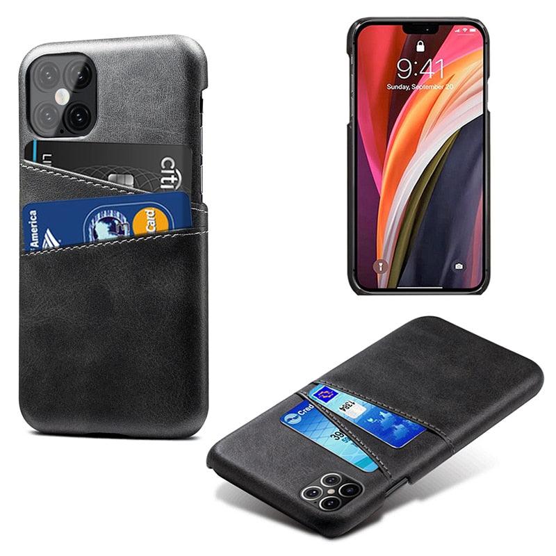 Luxury Ultra-thin Leather Case for IPhone 13 12 Pro Max Cover Card Holder for 14 Plus Cases Classic 2 Card Holders Elegant Business iphone Case 2 Card Slots Phone Case Stevvex
