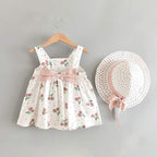 Baby Girls Dress with Sleeveless Print Floral for Birthday Party Princess Dress With Hat In Elefant Modern Style