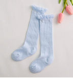 Non-slip Cotton Princess Knee High Long Skin-friendly Socks With Bow Mesh Newborn For Baby Girls Stevvex