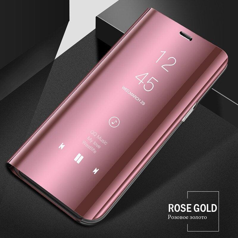 Smart Flip Phone Case For iPhone X XR XS 5 5S SE 7 8 6 6S Plus 11 12 13 Mini Pro Max 2020 Mirror Window Standing Holder Cover  Mirror Screen Smart Plating Case 360 Full Body Ultra Thin Intelligent Protective Case Stevvex