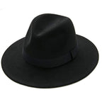 Black Fedora Hat Unisex Wide Brim Hat Autumn Winter Fedora Hat Wide Cap Winter Wool Classic Hat Men Elegant Gentleman Hat For Party Stevvex