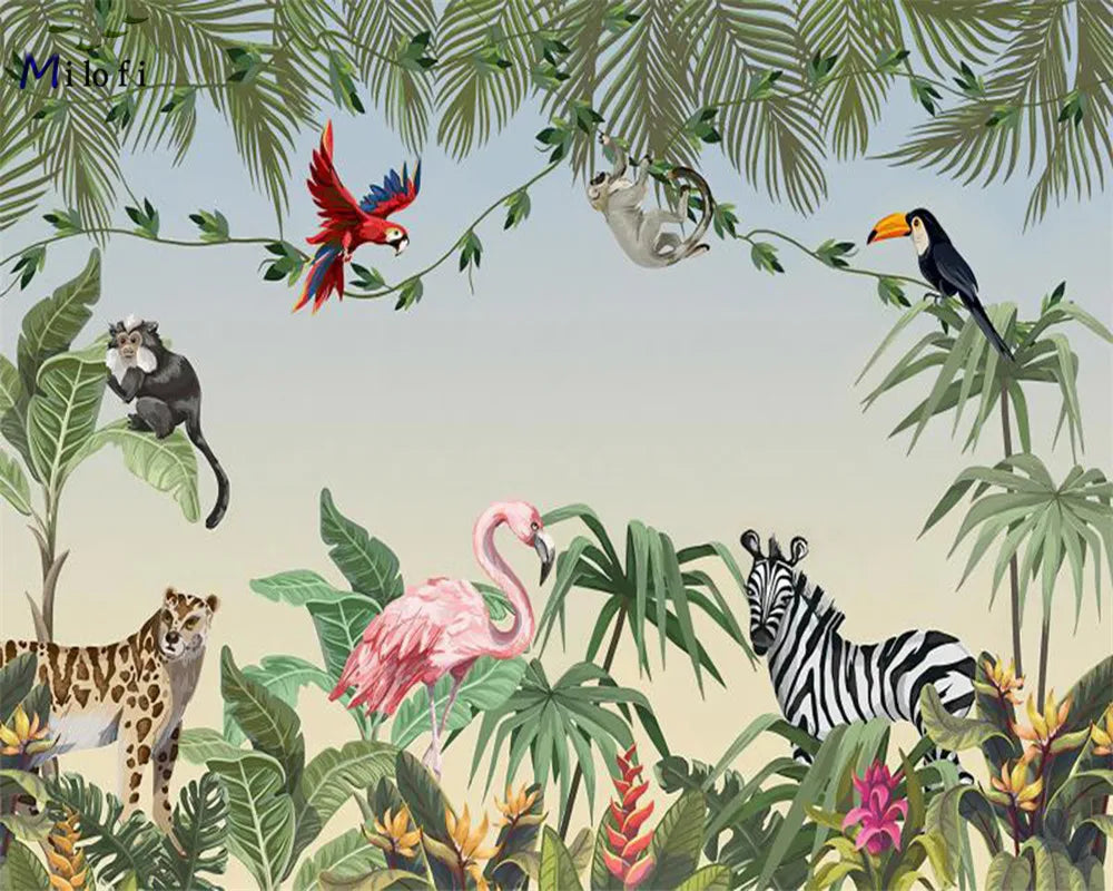 Milofi custom watercolor jungle nursery 3d wallpaper wall mural for kids nursery room 3d animal wallpaper sticker art deco