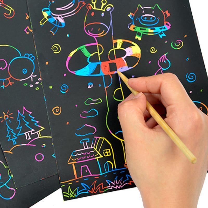 Magic Rainbow Color Scratch Art Paper Card Set With Graffiti Stencil Drawing Board Stick Art Painting Educational Toys - SJB-DIAMOND ELITES