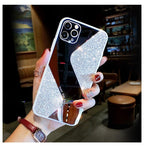 Women Luxurious Glitter Makeup Mirror Phone Case For iPhone 12 11 Pro MAX X XS XR 8 7 Plus Luxury Silicone Shockproof Cover Fixed Non Moving Sparkling Shining Glitter Stars Soft Silicone Case Stevvex
