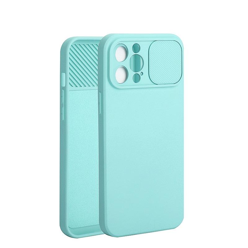 Sliding Lens Protective Silicone Case For iPhone 11 Pro Max Mini 12 Pro 13 Push Cover iphone Slide Camera Cover Case with Camera Lens Protector Cover Silicone Bumper Slim Phone Cover Compatible with iPhone Stevvex