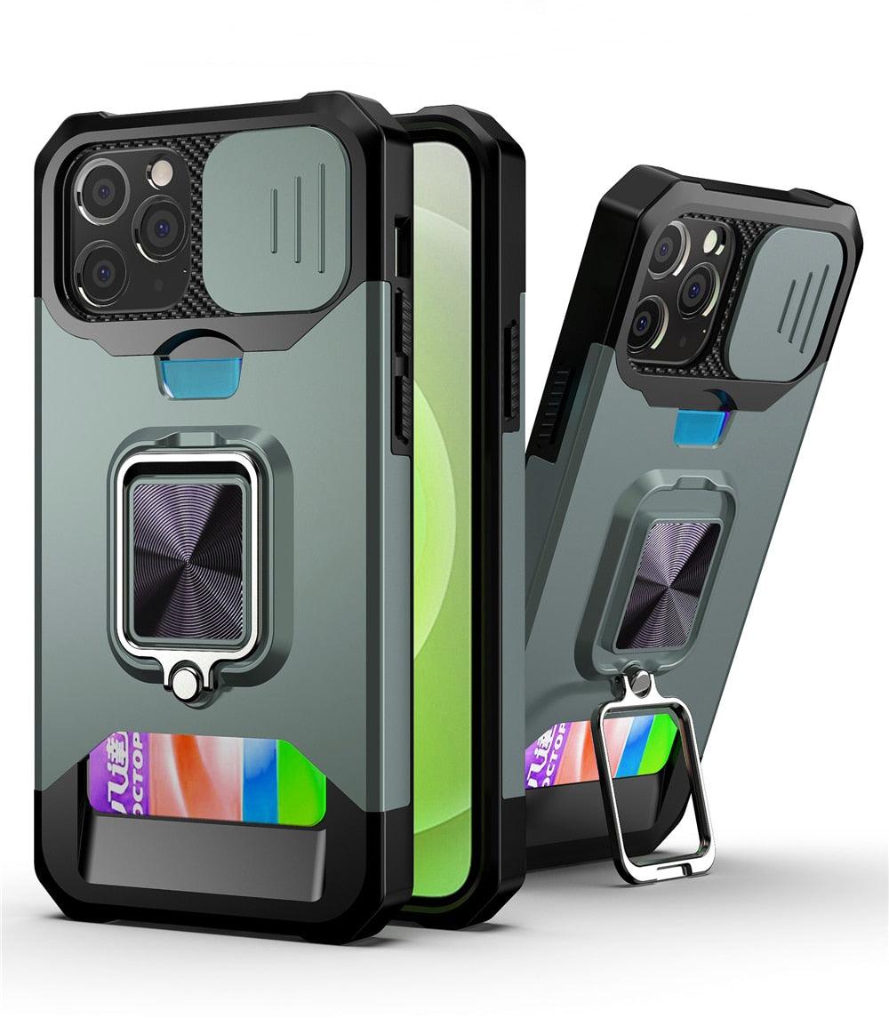 Heavy Duty Kickstand Stand Ring Shockproof Protective Cases Cover Camera Protection Magnetic Holder Case For iPhone 14 13 12 Pro Max Shockproof Card Slot Stand Cover Stevvex