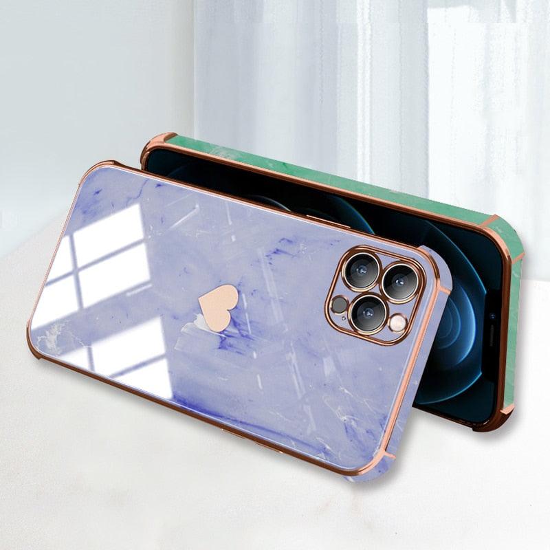Luxury Shockproof Soft Case For iPhone 13 12 11 Pro Max XS XR X R 8 7 Plus iPhone12 12Pro iPhone11 Marble Texture Covers  Luxury Love Phone Case Cute Side Small Heart Pattern Soft Shockproof Full Lens Case for iPhone Stevvex