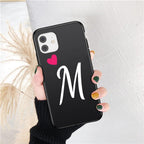 Women Elegant Black Initial Letter A-Z Love Heart Couples Phone Case For iPhone 13 12 Pro Max Mini Luxury Soft Silicone Cover Name Letter Case Stevvex