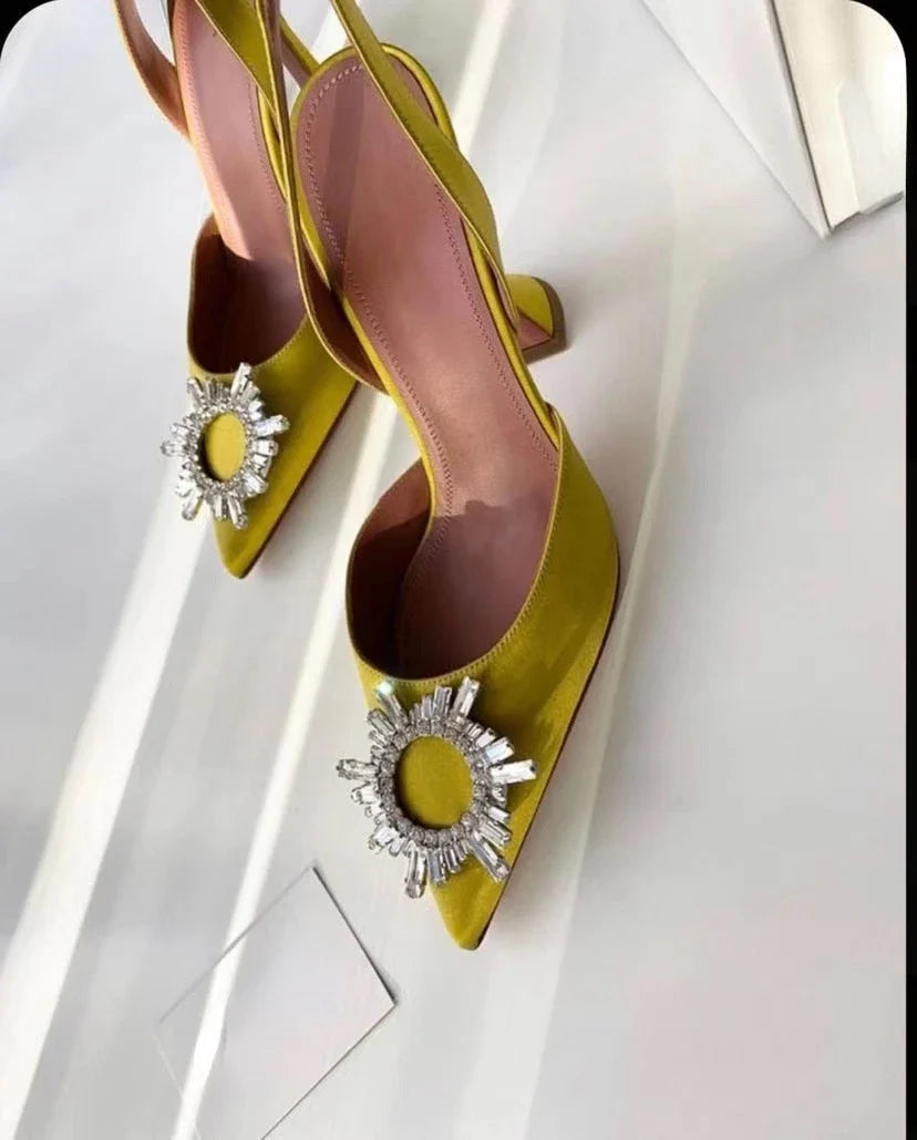New Fashionable Half Slippers Women's Sandals Fashionable Sparkling Rhinestones Satin Wine Glass Heel Shoes Closed-Toe Slippers Lootquake LLC