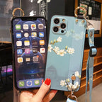 Ultra Luxury Case Cute Flower Design with Ring Kickstand Soft Crossbody Phone Cover for iPhone 13 14 Pro Max Case Fashion Crossbody Shoulder Strap Flower Leaf Phone Holder Cover for iPhone 12 11 X XR XS 7 8 Plus Stevvex
