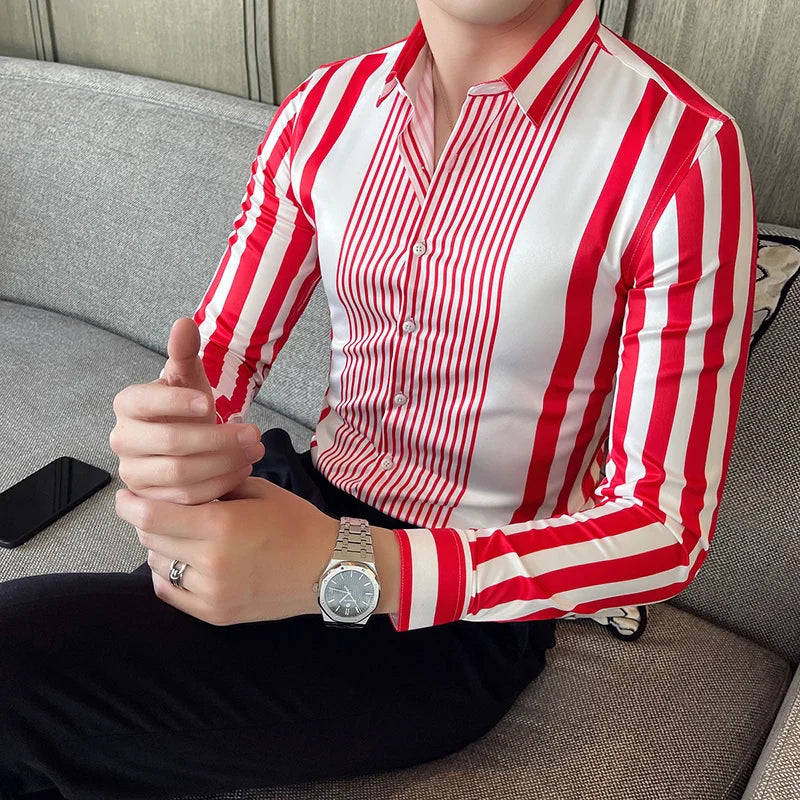 British Style Striped Shirts Mens Long Sleeve Business Formal Dress Shirt Casual Slim Fit Dress Streetwear Social Party Clothing Lootquake LLC