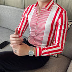 British Style Striped Shirts Mens Long Sleeve Business Formal Dress Shirt Casual Slim Fit Dress Streetwear Social Party Clothing Lootquake LLC