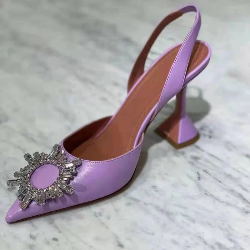 New Fashionable Half Slippers Women's Sandals Fashionable Sparkling Rhinestones Satin Wine Glass Heel Shoes Closed-Toe Slippers Lootquake LLC