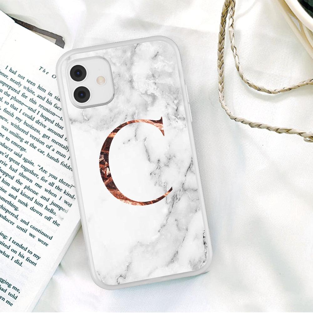 White A-Z Marble Texture Phone Cover For Iphone 12 Mini Soft Silicone Back Case Solid Name Phone Case Luxury Screen Camera Protection Shockproof Soft Cover Stevvex