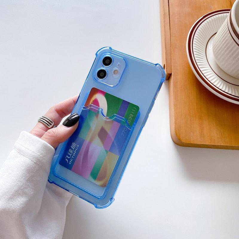 Transparent Wallet Case For iPhone 14 13 12 Pro Max Mini  Shockproof Cover with Card Slots Pockets Slim Fit Thin Protective Soft Shock-Absorbing Lightweight Wallet Case Stevvex