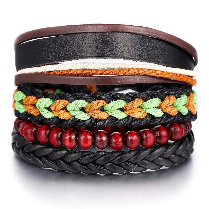 BOHO Tibet Stone Feather Multilayer Leather Bracelet Eye Fish Charms Beads Bracelets For Men Vintage Punk Wrap Wristband Cool Jewelry - SJB-DIAMOND ELITES