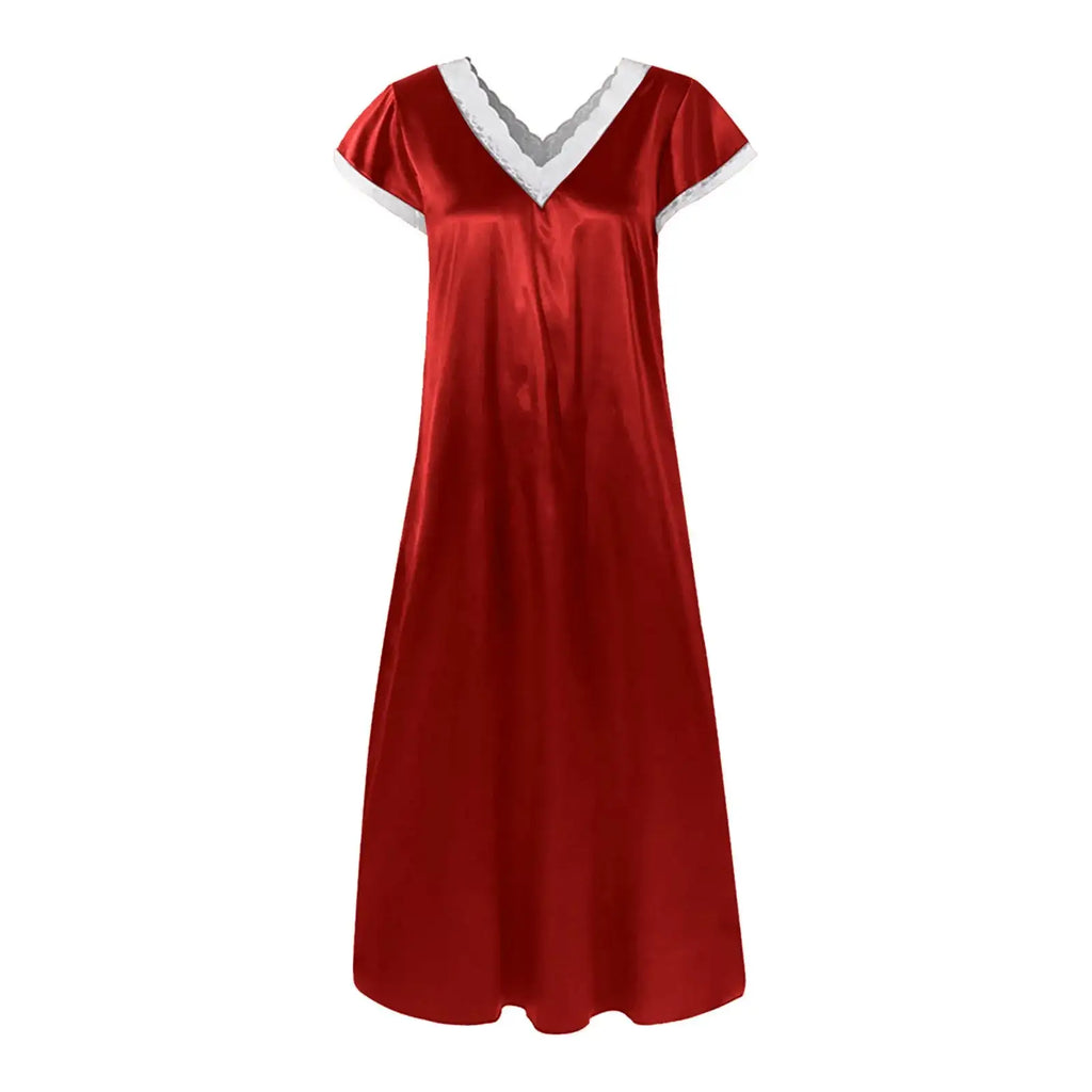 Women Summer Silk Sleepwear Short Sleeve V Neck Homewear Long Dress Nightgowns Sleepwear Sleep Tos Night Dress Underwear
