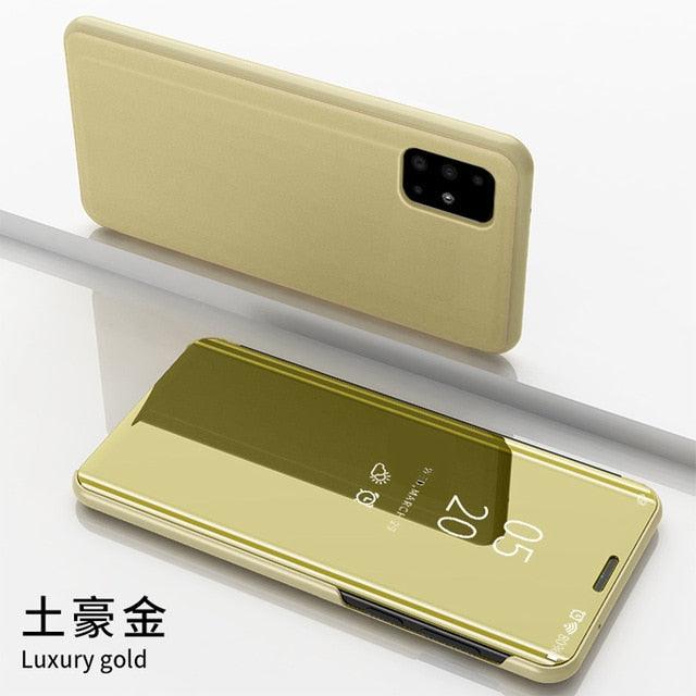 Smart Flip Phone Case For iPhone X XR XS 5 5S SE 7 8 6 6S Plus 11 12 13 Mini Pro Max 2020 Mirror Window Standing Holder Cover  Mirror Screen Smart Plating Case 360 Full Body Ultra Thin Intelligent Protective Case Stevvex