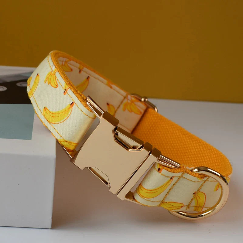 Free Engrave Personalized Banana Design Bow Dog Collar Leash Traction Rope For Small Big  Adjustable Pet Straps Fruit 02 Lootquake LLC