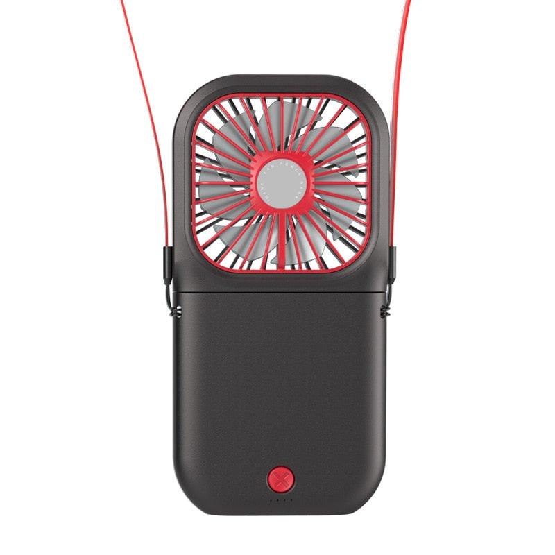 Portable Air Conditioner Hanging Neck Fan With 3000mAh Power Bank Mini Folding USB Handheld Desk Air Cooler Fan Personal Foldable USB Rechargeable Fan Operated for Home Office Outdoor Travel Stevvex