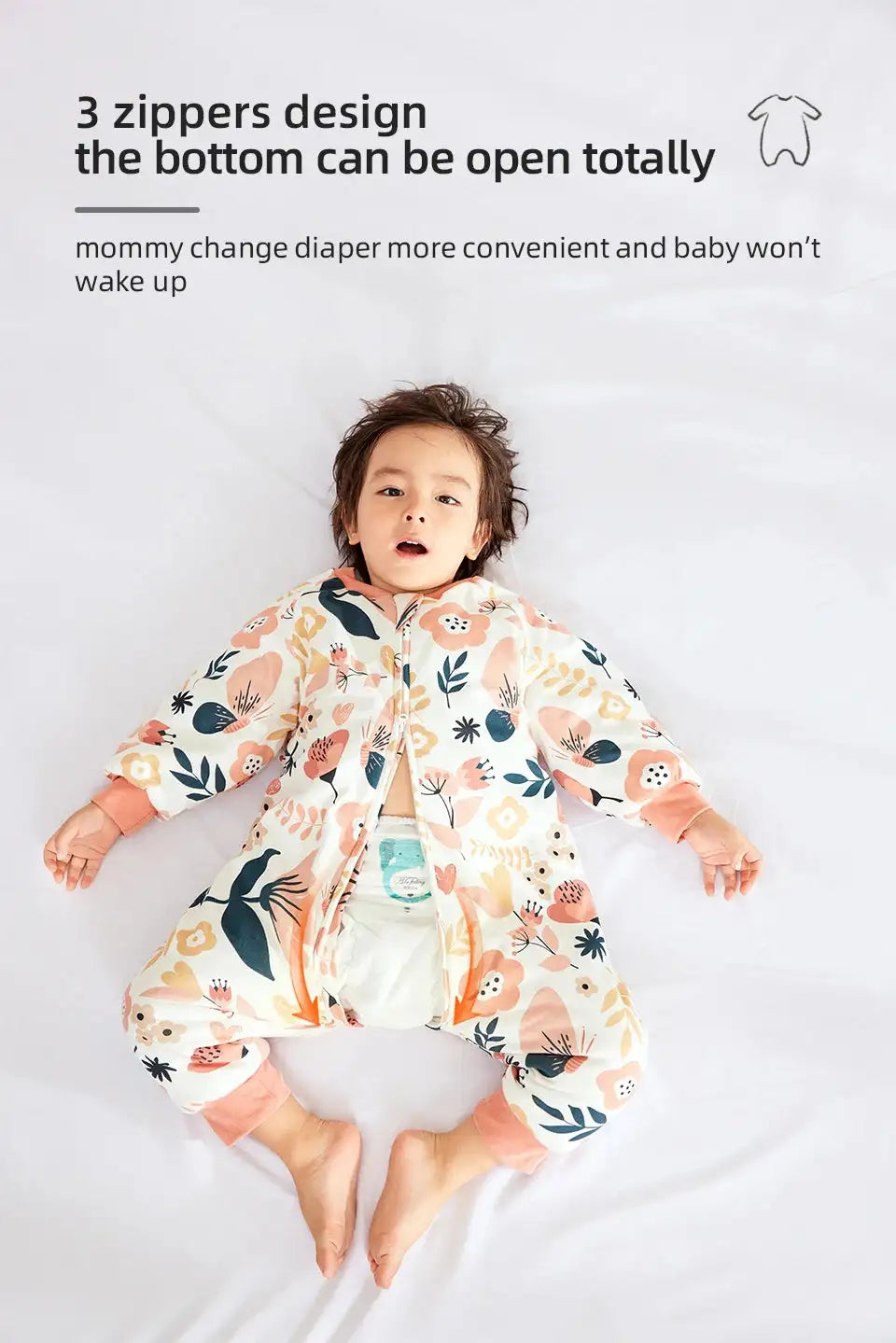 Baby Sleeping Bag Cute Flowers Print Toddler Sleepwear Walk Play Pajamas 2.5Tog Thick Winter Keep Warm Sleepsack 1-4 Years
