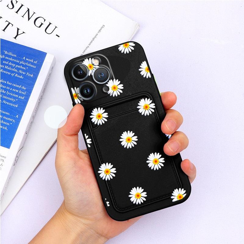Charming Silicone Soft Anti-Scratch Cases For iPhone 13 Pro Max Case Silicone Wallet Card Holder Cover For iPhone 13 Mini 13ProMax 13Pro Flower Butterfly Beautiful Design Card Holder iPhone Case Stevvex