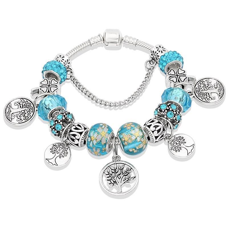 Elegant Modern Amazing Fashion New Luxury Silver Tree of Life Fashion Bracelet Green Leaf Crystal Charm Bracelet - SJB-DIAMOND ELITES