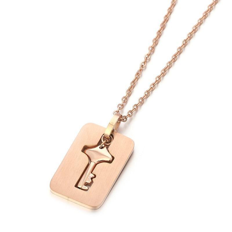 Fashion Concentric Lock Key Titanium Steel Stainless Steel Luxury Jewelry Bracelet and Necklace Couple Sets For Women - SJB-DIAMOND ELITES