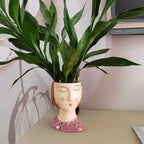Statue Head Portrait Sculpture Ornament Bonsai Handmade Art Pot Bum Ceramic Vase Plaster Living Room Home Decor Dried Flowers
