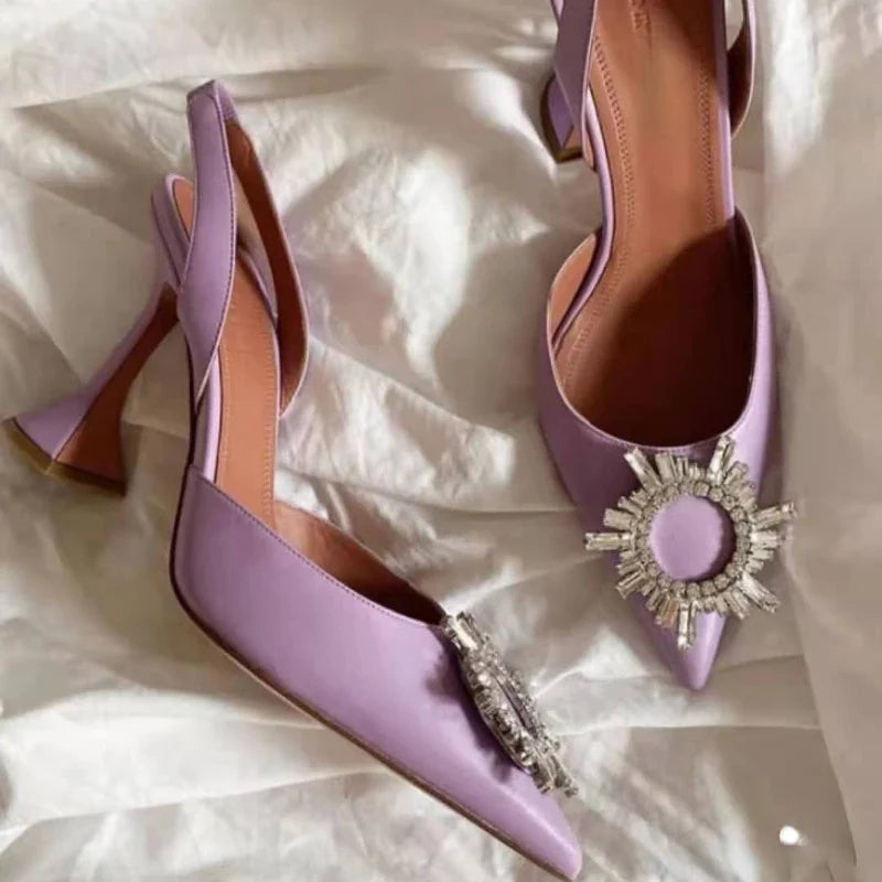 New Fashionable Half Slippers Women's Sandals Fashionable Sparkling Rhinestones Satin Wine Glass Heel Shoes Closed-Toe Slippers Lootquake LLC