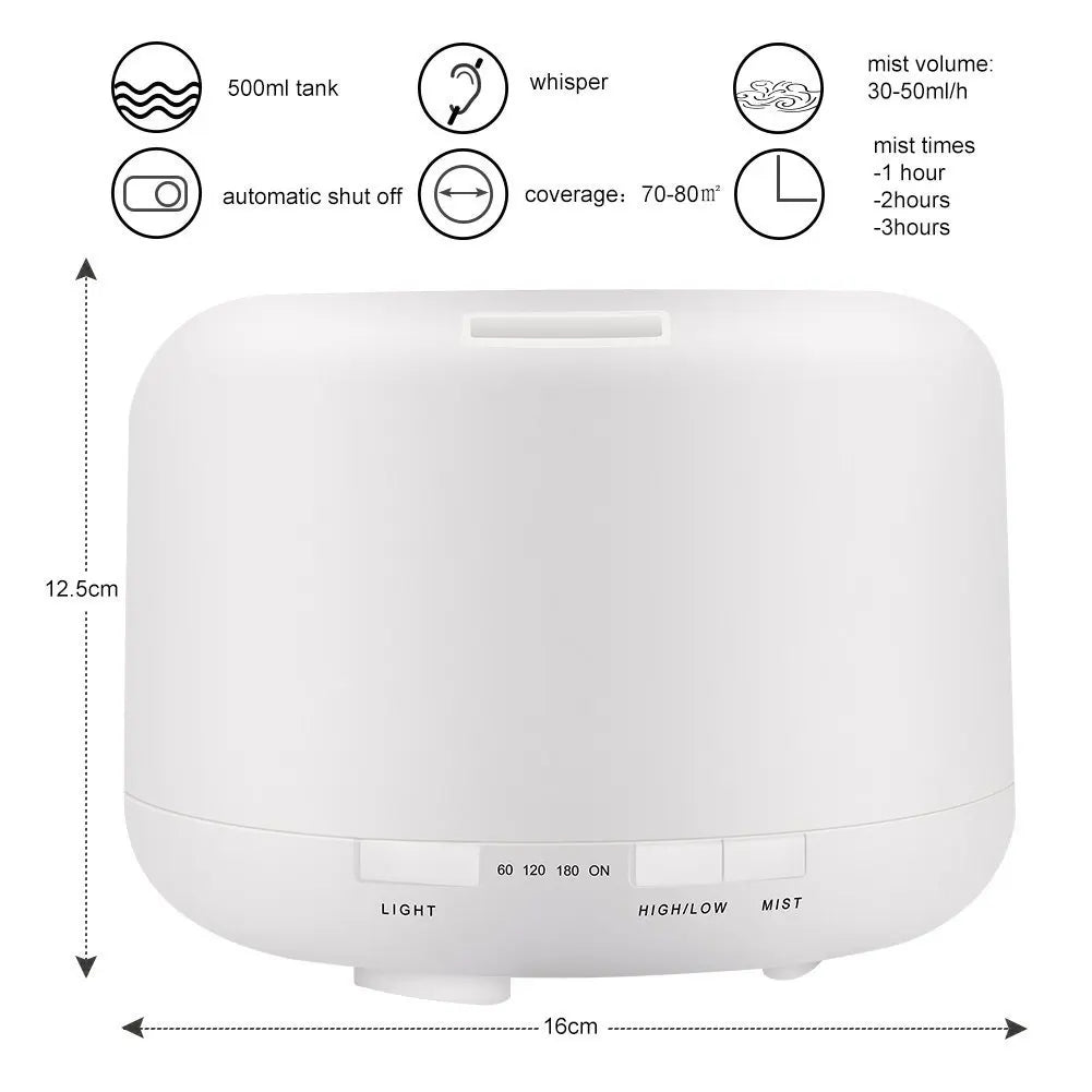 300 500ML Air Humidifier With Remote Control Colorful Non-printed Ultrasound Aroma Diffuser Pure White Dark Light Wood Grain Lootquake LLC
