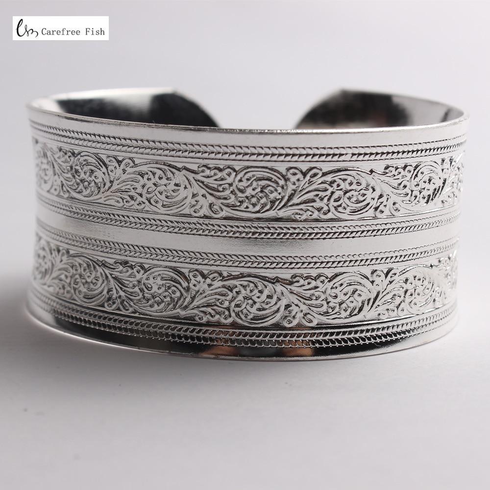 Big Elegant Luxury Amazing Classic Fashion Flower Metal Tibetan Indian Silver Vintage Retro Fashion Cuff Bracelet Bangle For Woman With Details of Animals - SJB-DIAMOND ELITES