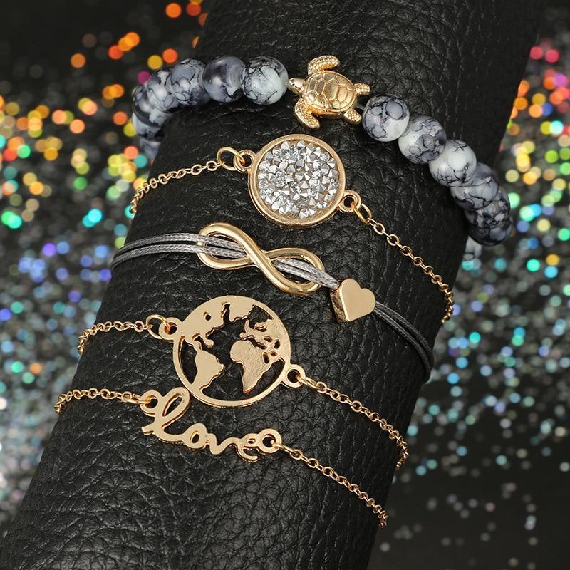 Charm Bowknot Heart LOVE Rope Map Crystal Marble Cuff Bracelets For Women Boho Party Luxury Jewelry Perfect Gift - SJB-DIAMOND ELITES