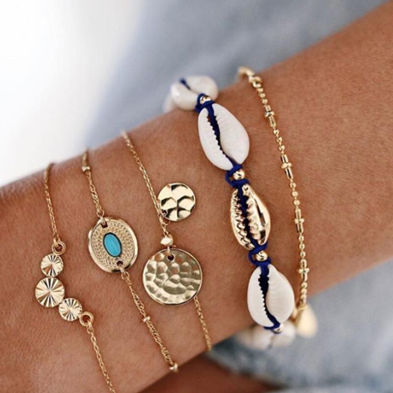 Bohemian Gold Tassel Bracelets For Women Summer Shell Clear Crystal Stone Luxury Jewelry - SJB-DIAMOND ELITES
