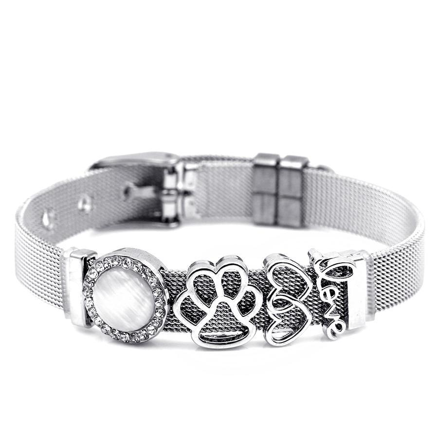Two-tone Stainless Steel  Bracelets For Women Men Golden Love Heart Beaded  Ribbon  Bracelet & Bangle Gifts - SJB-DIAMOND ELITES