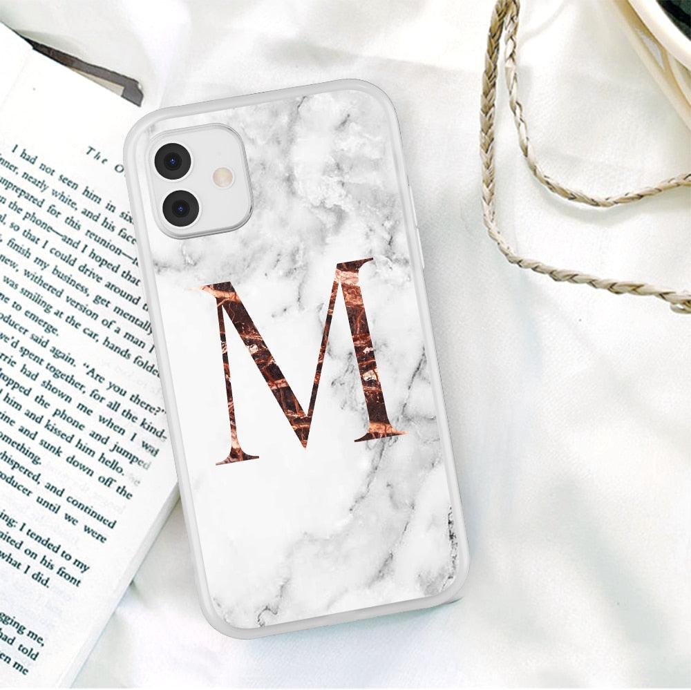 White A-Z Marble Texture Phone Cover For Iphone 12 Mini Soft Silicone Back Case Solid Name Phone Case Luxury Screen Camera Protection Shockproof Soft Cover Stevvex